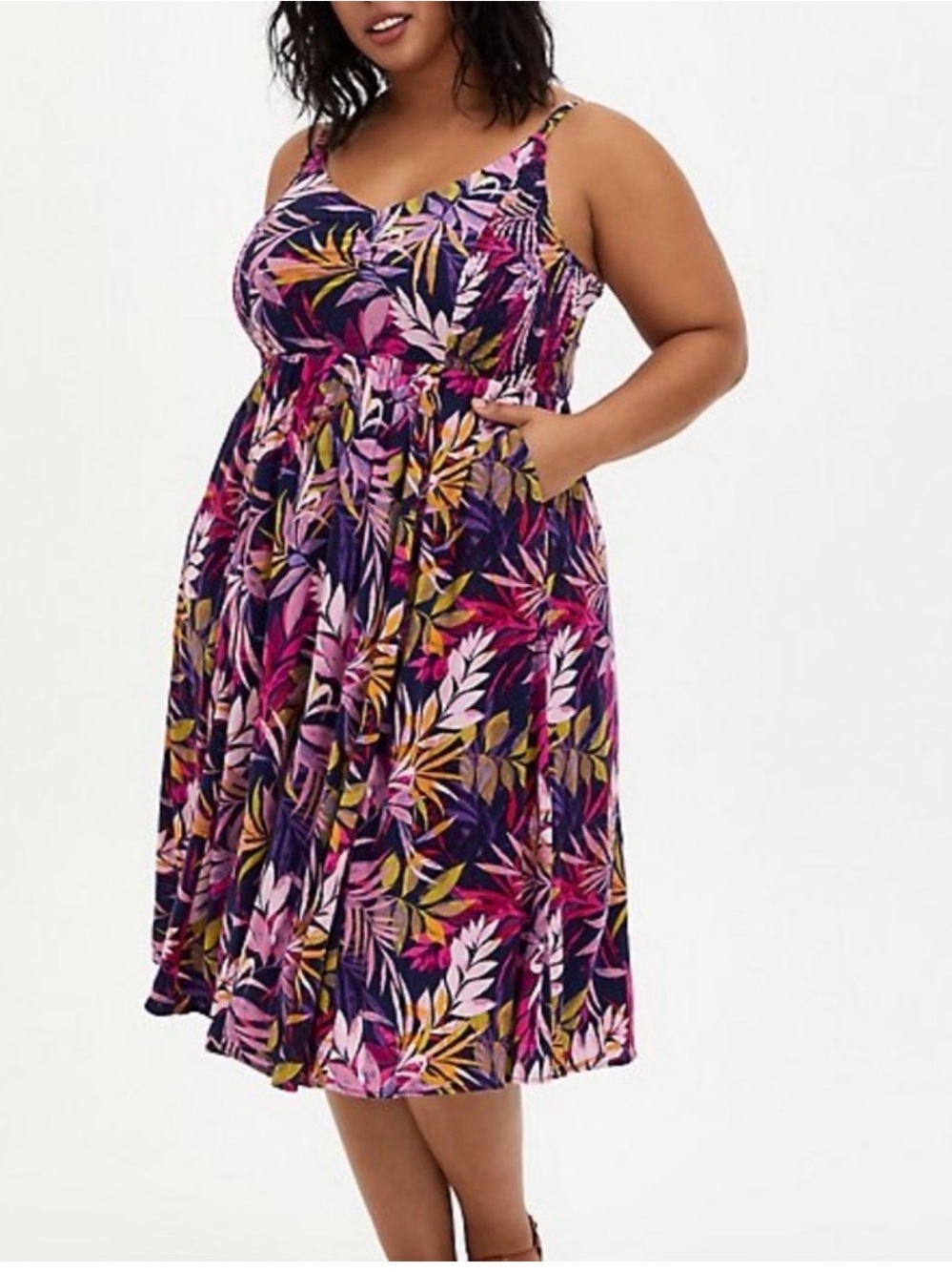 Torrid Midi Dress Navy Pink Leaves NWT New